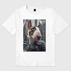 Женская футболка оверсайз Dude bull terrier in New York - ai art