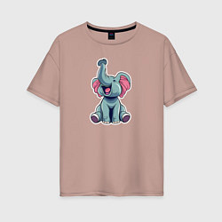 Женская футболка оверсайз Маленький слонёнок с поднятым вверх хоботом