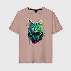 Женская футболка оверсайз Неоновое граффити с котом