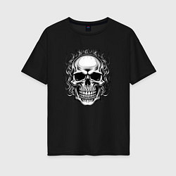 Женская футболка оверсайз Skull on fire from napalm 696