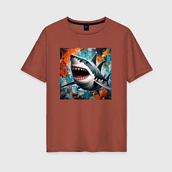 Женская футболка оверсайз Зубастая акула
