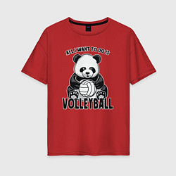 Футболка оверсайз женская Panda volleyball, цвет: красный