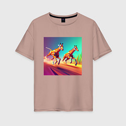 Женская футболка оверсайз Два бегущих жирафа в стиле кубизма