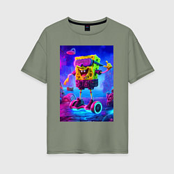 Футболка оверсайз женская Sponge Bob on a gyro scooter - ai art, цвет: авокадо