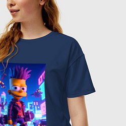 Футболка оверсайз женская Bart Simpson with a skateboard - art punk, цвет: тёмно-синий — фото 2