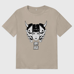 Футболка оверсайз женская Маска демона Они, цвет: миндальный