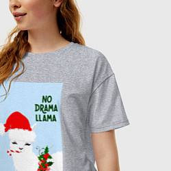 Футболка оверсайз женская Лама Санта Клаус no drama llama, цвет: меланж — фото 2