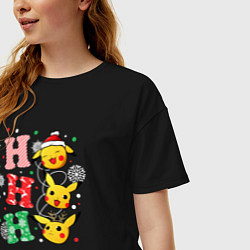 Футболка оверсайз женская Pikachu ho ho ho, цвет: черный — фото 2