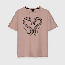 Женская футболка оверсайз Фламинго сердечко