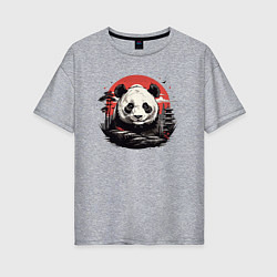 Женская футболка оверсайз Панда с красным солнцем