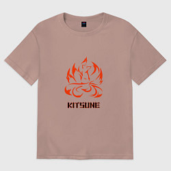 Футболка оверсайз женская Огненная лисица-демон, цвет: пыльно-розовый