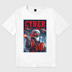 Футболка оверсайз женская Cyber Santa with a gun - ai art, цвет: белый