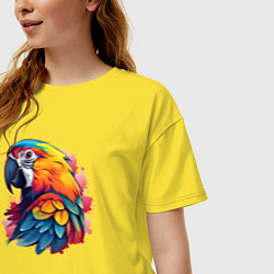 Футболка оверсайз женская Яркий попугай на красных брызгах, цвет: желтый — фото 2