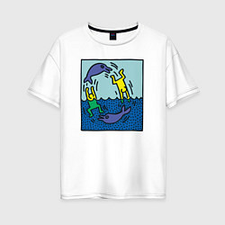 Женская футболка оверсайз Человечки и дельфины