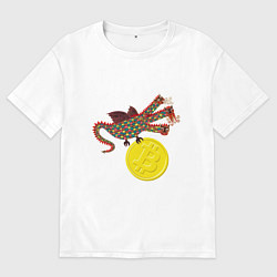 Футболка оверсайз женская Дракон с монетой Биткойна, цвет: белый