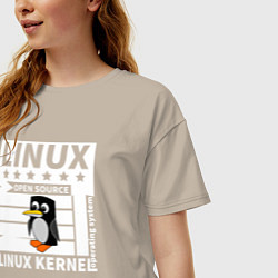 Футболка оверсайз женская Пингвин программист системы линукс, цвет: миндальный — фото 2