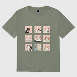 Футболка оверсайз женская Мемные коты, цвет: авокадо