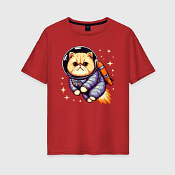 Женская футболка оверсайз Котик бравый космонавт с джетпаком