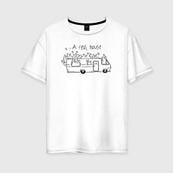 Женская футболка оверсайз Горящий дом на колесах