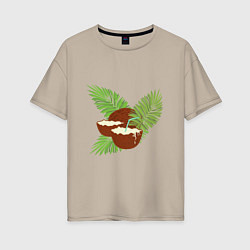 Женская футболка оверсайз Кокосы и листья