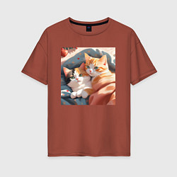 Женская футболка оверсайз Милые котята под одеялом
