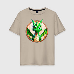 Женская футболка оверсайз Нейросеть - деревянный зелёный дракон