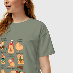 Футболка оверсайз женская Капибары зимой, цвет: авокадо — фото 2