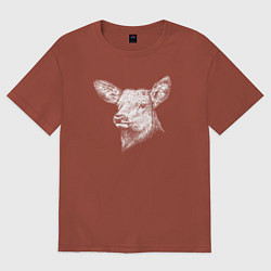 Футболка оверсайз женская Олениха белая, цвет: кирпичный