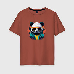 Женская футболка оверсайз Стильная панда в очках