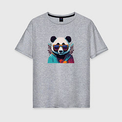 Футболка оверсайз женская Модная панда в солнечных очках, цвет: меланж
