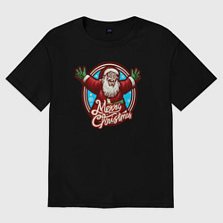 Футболка оверсайз женская Радостный Санта, цвет: черный