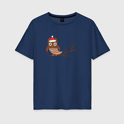 Женская футболка оверсайз Новогодняя сова на ветке