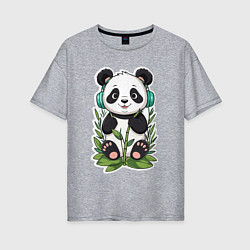 Женская футболка оверсайз Медвежонок панды в наушниках