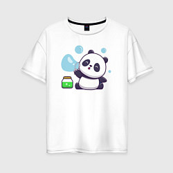 Женская футболка оверсайз Панда и мыльные пузыри