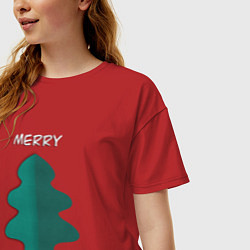 Футболка оверсайз женская Merry Christmas - Papercut ёлка, цвет: красный — фото 2