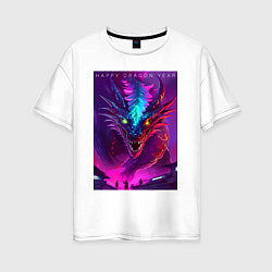 Женская футболка оверсайз Happy dragon year - ai art muzzle