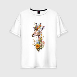 Женская футболка оверсайз Жираф в цветах