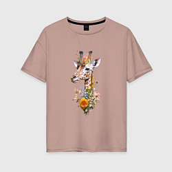 Женская футболка оверсайз Жираф в цветах