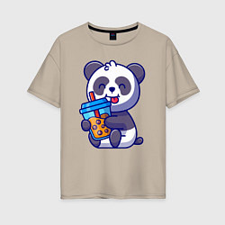 Женская футболка оверсайз Панда с напитком