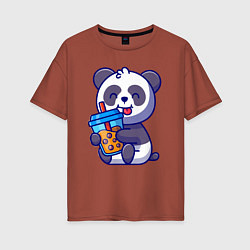 Женская футболка оверсайз Панда с напитком
