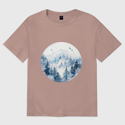 Футболка оверсайз женская Горы в тумане в круге, цвет: пыльно-розовый