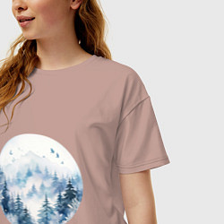 Футболка оверсайз женская Горы в тумане в круге, цвет: пыльно-розовый — фото 2