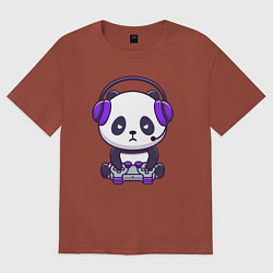 Футболка оверсайз женская Геймер панда, цвет: кирпичный