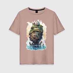 Женская футболка оверсайз Плавучий остров в стиле Ghibli
