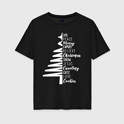 Женская футболка оверсайз Christmas tree - is happiness