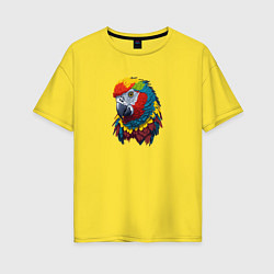 Женская футболка оверсайз Красочный попугай в ярких перьях