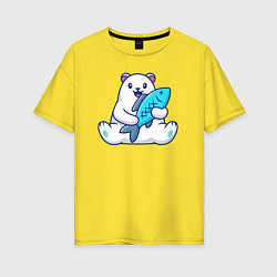 Женская футболка оверсайз Белый медведь с рыбой