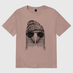 Футболка оверсайз женская Олуша в шапке и очках, цвет: пыльно-розовый