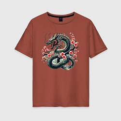 Футболка оверсайз женская Japanese dragon and sakura - irezumi, цвет: кирпичный