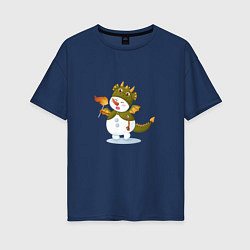 Женская футболка оверсайз Снеговик в костюме дракона